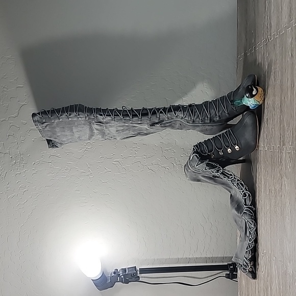 Journee Collection Shoes 85 Journee Collection Over The Knee Grey Trill Almond Toe Stiletto